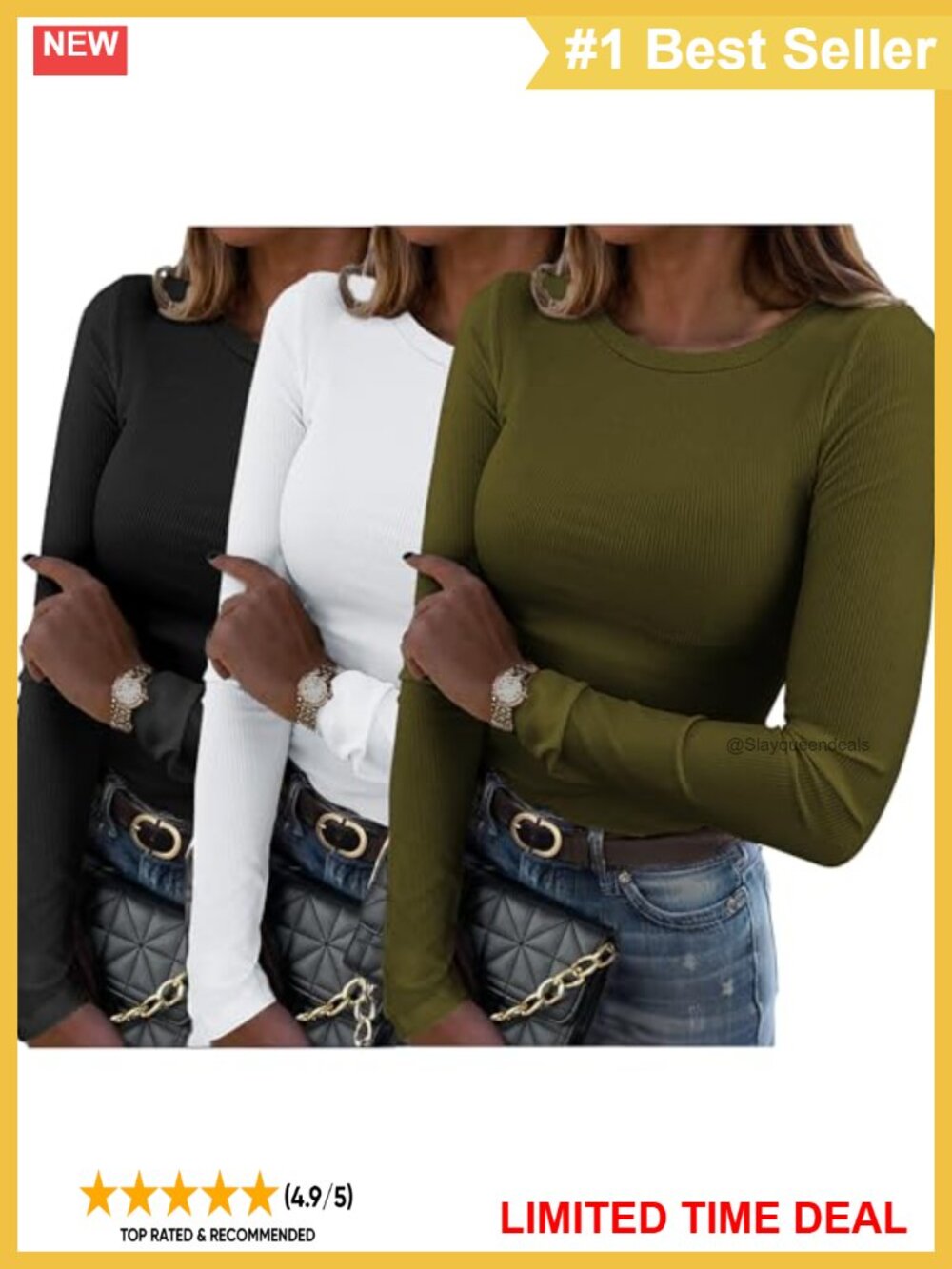 Ribbed Long Sleeve Crewneck Slim Fit Tunic Top Soft Stretch Women's Tee